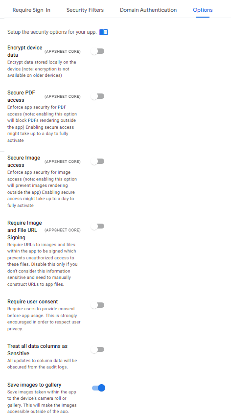 my settings appsheet