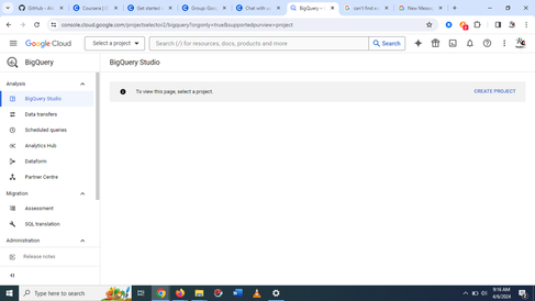 This is a screenshot of the BigQuerry landing page on my system