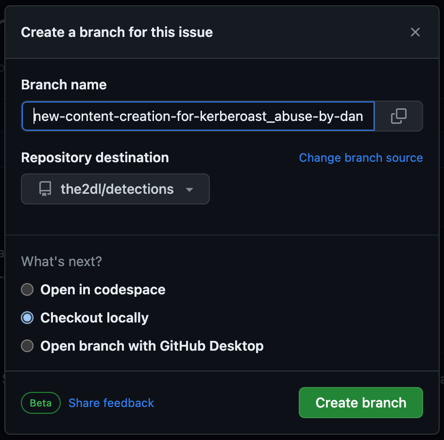 Create a dedicated branch for the new detection merge into the main branch once peer approval is obtained