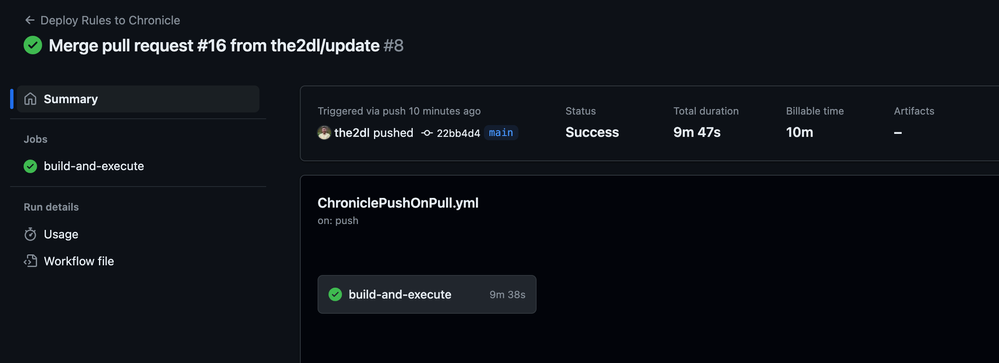Verifying that the GitHub Actions workflow pushed changes to Chronicle successfully