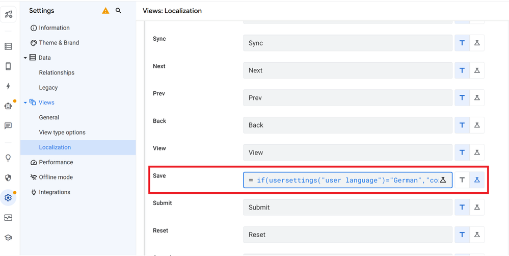 UI showing the view