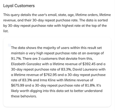 The screenshot shows the extension’s summary of one dashboard query