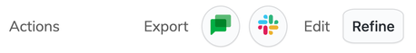 This screenshot shows the three extension buttons that trigger the export and refined report capabilities.