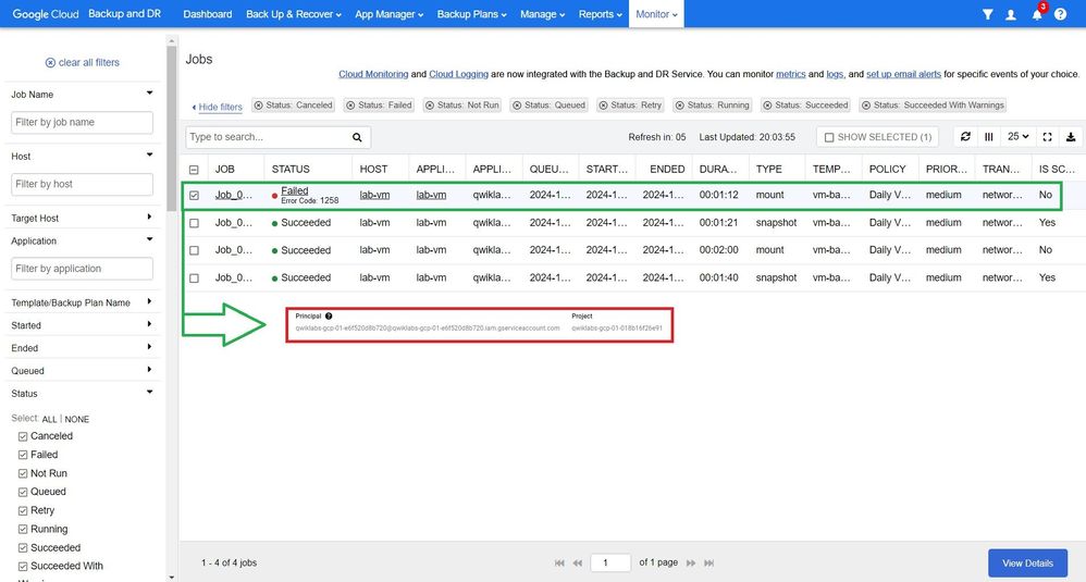 How can I restore a Compute Engine instance to another project, as the failed status has confused me?
