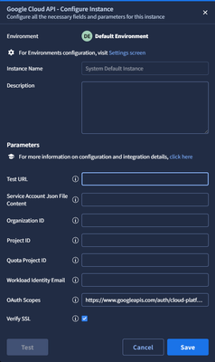 Google Cloud API integration configuration that has Workload Identity Authentication