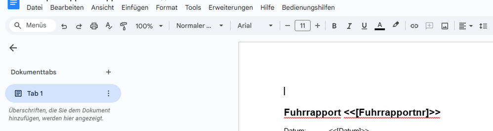 Report Template in Google docs