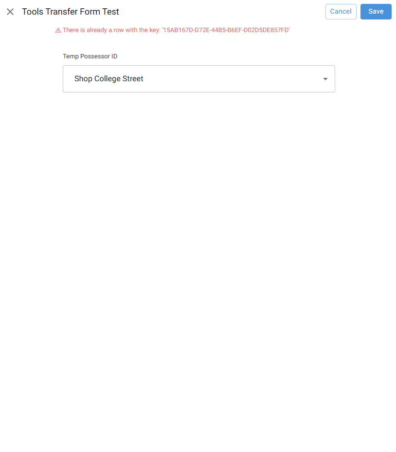 Selected & Clicked Save on a new employee to transfer this tool TO and the error applied
