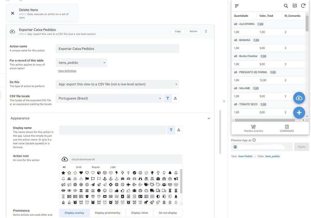 button to export  appears and works fine