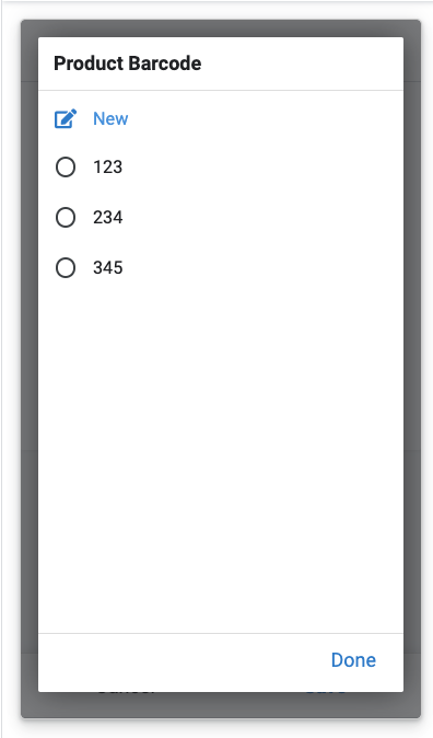 Here are my options after I click the "product barcode". I want to be able to search the barcode via scanning using barcode rather than having to choose from the dropdown list.