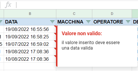 Data validation: invalid value