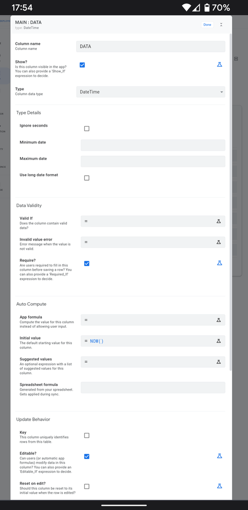 Column settings for dates