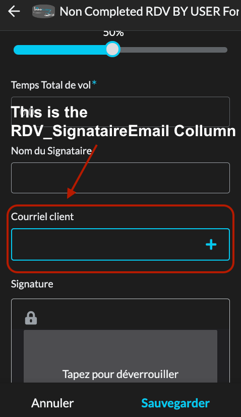 Inside the form "RDV_SignataireEmail"