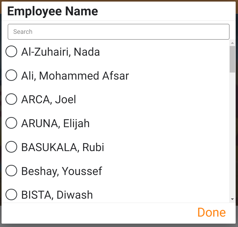 Employee Name Form with Drop-down list
