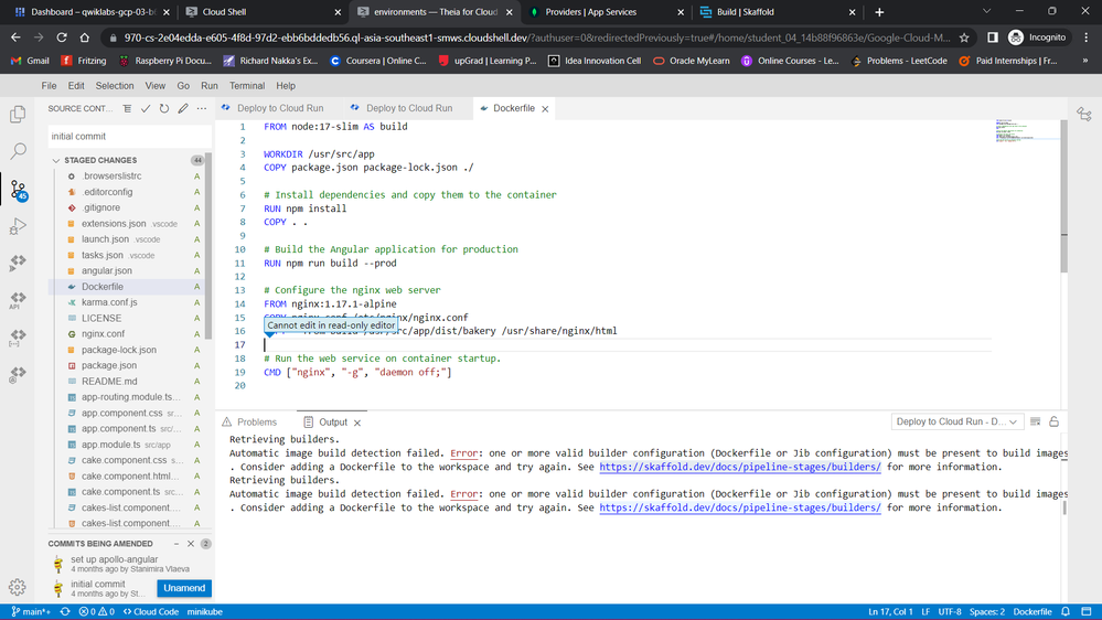 While trying to correct that using the build(), I was unable, as it was in the 'read only' mode