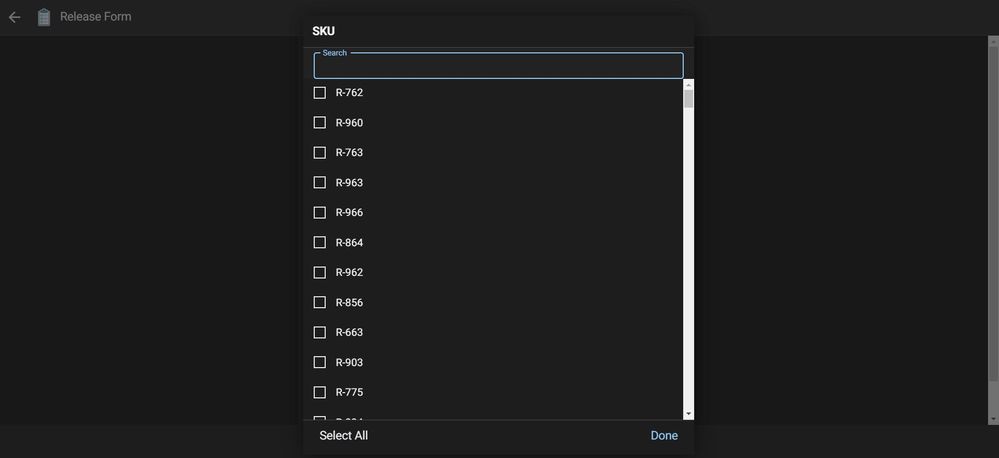 Product list for selection. I would like it to censor out products that has been selected on the previous order form.