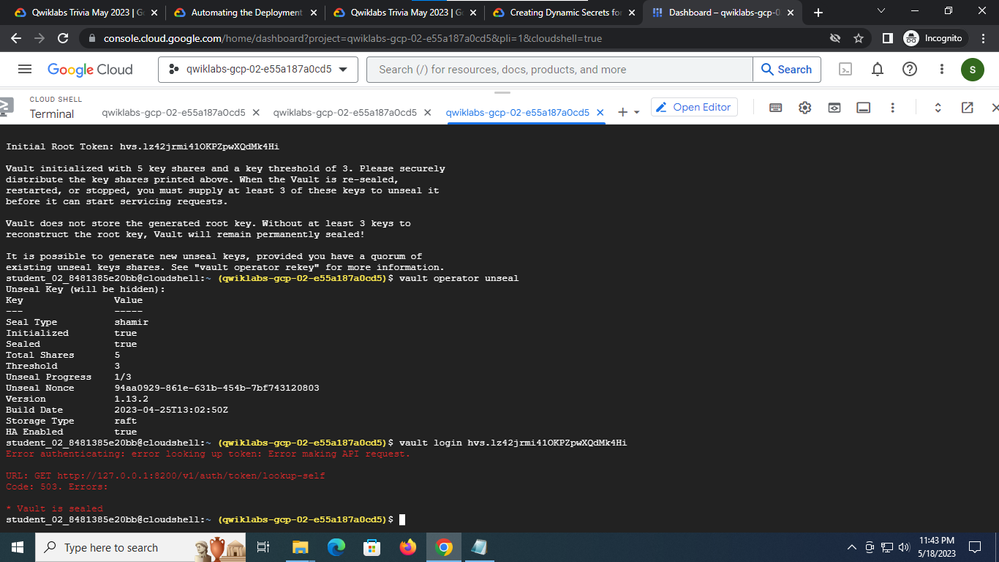 Task 1 -  authenticate as the initial root token FAILS.png